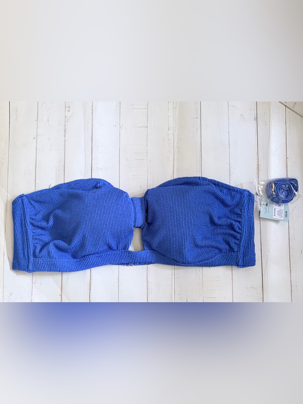 Shade & Shore Ribbed Pucker Bandeau Bikini Top Blue  Size 3X NWT